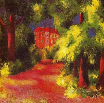 Abstract and Decorative Painting - Red House in a Park Expressionist